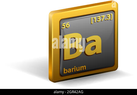 Élément chimique de baryum. Symbole chimique avec numéro atomique et masse atomique. Illustration de Vecteur