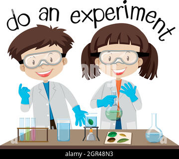 Deux enfants font des expériences en laboratoire scientifique Illustration de Vecteur