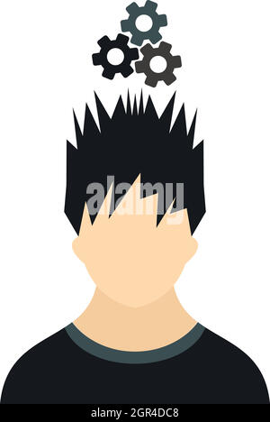 Homme avec pignons en métal sur la tête style plat icône Illustration de Vecteur
