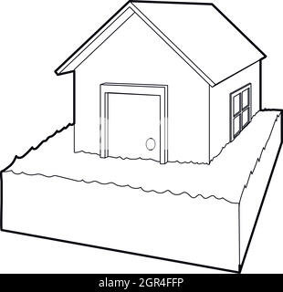 Maison inondée, l'icône de style contour Illustration de Vecteur