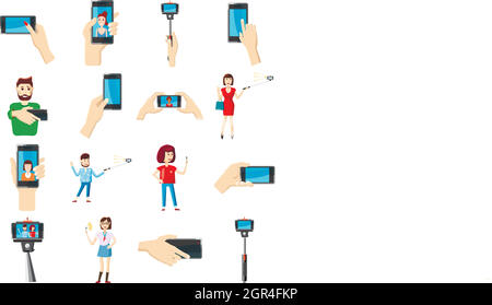 Icons set selfies, cartoon style Illustration de Vecteur