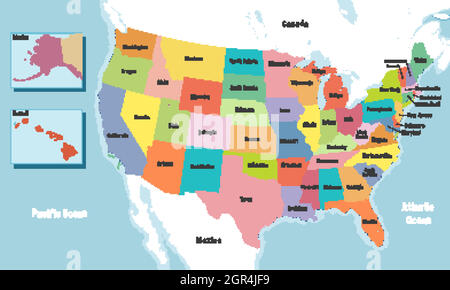 Carte des États-Unis d'Amérique avec noms d'États Illustration de Vecteur