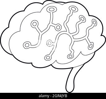 Capteurs sur le cerveau humain, l'icône de style contour Illustration de Vecteur