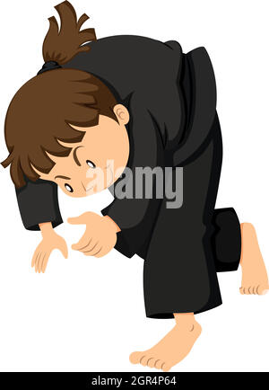 Fille en costume noir faisant judo Illustration de Vecteur