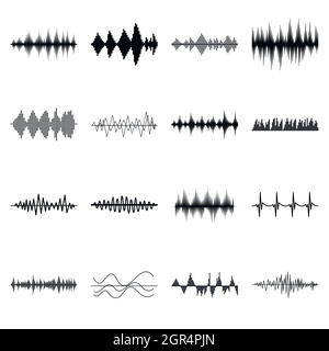 Onde sonore icons set, le style simple Illustration de Vecteur