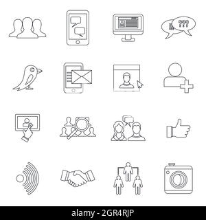 Réseau social icons set style du contour, Illustration de Vecteur