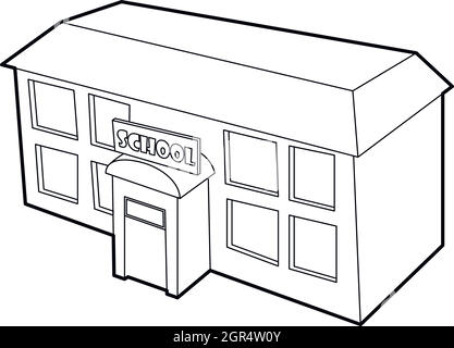 Bâtiment de l'école, l'icône de style contour Illustration de Vecteur