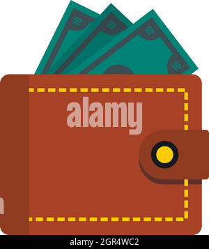 Porte-monnaie avec des dollars, l'icône de style plat Illustration de Vecteur