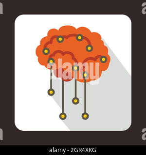 Capteurs sur le cerveau humain, l'icône de style plat Illustration de Vecteur