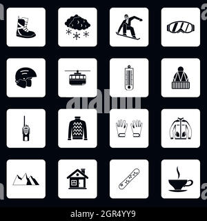 Snowboard icons set, le style simple Illustration de Vecteur