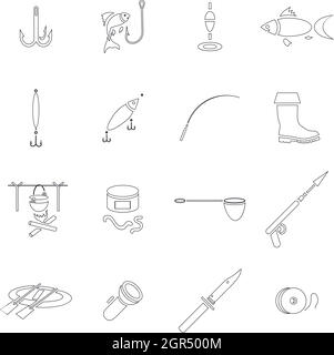 Icon Set pêche style du contour, Illustration de Vecteur
