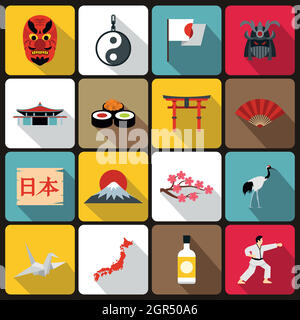 Le Japon, l'ensemble des icônes de style plat Illustration de Vecteur