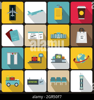 Airport icons set ,style plat Illustration de Vecteur