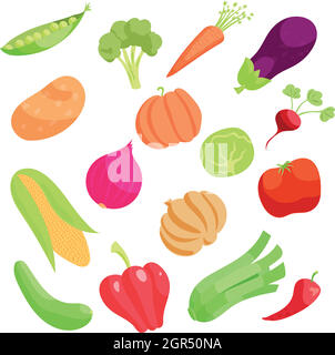 Icônes de légumes, set style cartoon Illustration de Vecteur