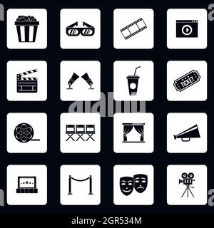 Cinema icons set, le style simple Illustration de Vecteur