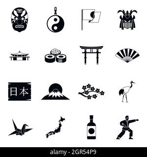 Le Japon, le style simple icons set Illustration de Vecteur