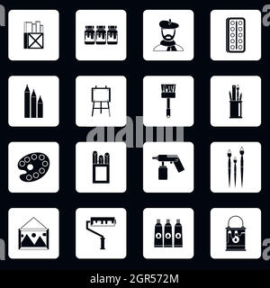 Studio d'artiste, le style simple icons set Illustration de Vecteur