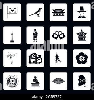 La Corée du Sud, le style simple icons set Illustration de Vecteur