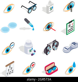 L'optométrie icons set, style 3D isométrique Illustration de Vecteur