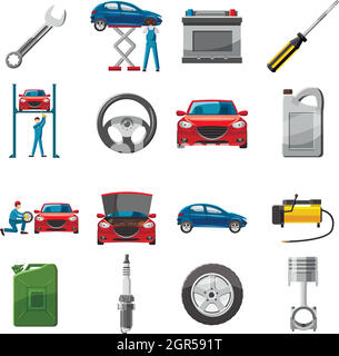 Service de voiture icons set dans un style cartoon Illustration de Vecteur