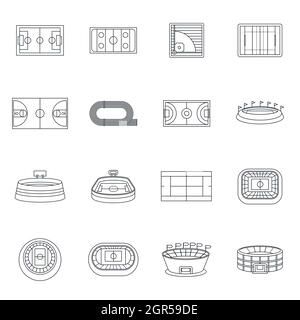 Stade sportif icons set style du contour, Illustration de Vecteur