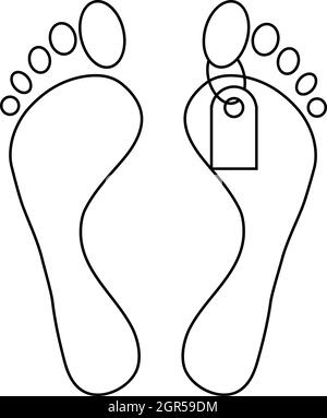 Pieds avec une icône d'étiquette, de style contour Illustration de Vecteur