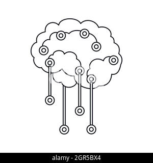 Capteurs sur le cerveau humain, l'icône de style contour Illustration de Vecteur