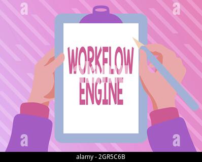 Affiche le moteur de workflow. Word pour une application logicielle qui gère les processus d'entreprise jouant à Keyboard Typing Game, Creating and Processing Banque D'Images