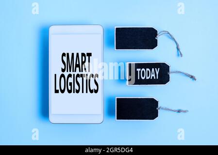 Inspiration montrant l'enseigne Smart Logistics. Mot pour l'intégration de la technologie intelligente dans le système logistique Collection de étiquettes autocollantes vides Banque D'Images