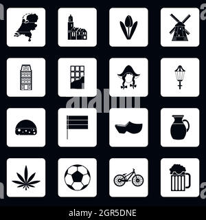 Pays-bas icons set, le style simple Illustration de Vecteur