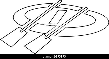 Bateau à rames en caoutchouc style du contour, icône Illustration de Vecteur