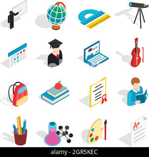 L'éducation icons set, style 3D isométrique Illustration de Vecteur