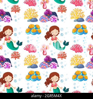 Motif Mermaid sans coutures sur le thème de la mer Illustration de Vecteur