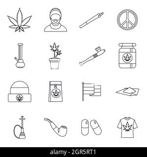 Rasta icons set style du contour, Illustration de Vecteur