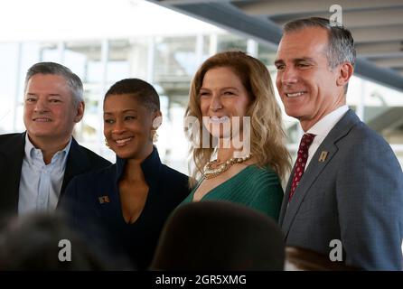 Ted Sarandon, Jacqueline Stewart, Dawn Hudson et le maire Eric Garcetti à l'Academy Museum of Motion Pictures, Los Angeles, Californie, États-Unis Banque D'Images