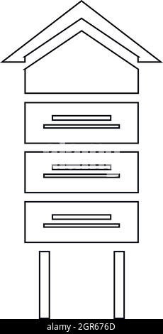 Ruche en bois style du contour, icône Illustration de Vecteur