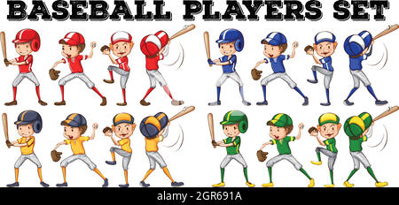 Joueurs de baseball dans différentes positions Illustration de Vecteur