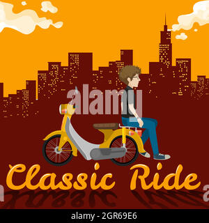 Homme sur un scooter jaune Illustration de Vecteur