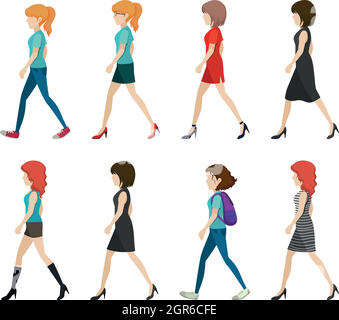 Des femmes sans visage marchant dans une direction Illustration de Vecteur