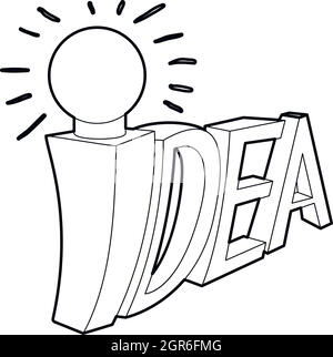 Idée mot avec icône ampoule style du contour, Illustration de Vecteur