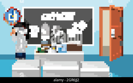 Professeur de sciences devant la salle de classe Illustration de Vecteur