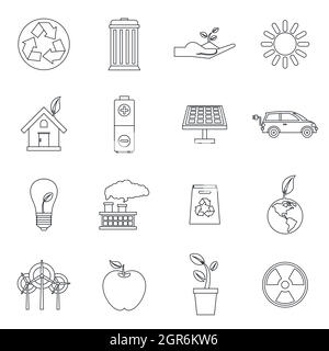 Ecology icons set style du contour, Illustration de Vecteur