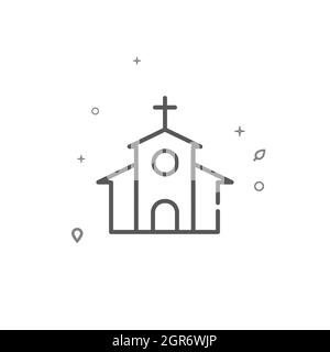 Église, chapelle icône de ligne vectorielle simple. Symbole du bâtiment, pictogramme, panneau isolé sur fond blanc. Contour modifiable. Régler l'épaisseur de ligne. Illustration de Vecteur
