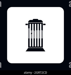 Corbeille avec couvercle gris, icône de style simple. Illustration de Vecteur