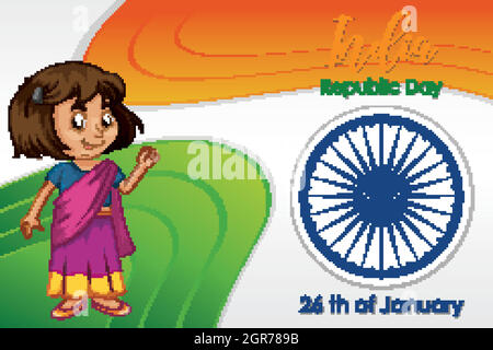 Motif poster Inde republic Day avec fille heureuse Illustration de Vecteur