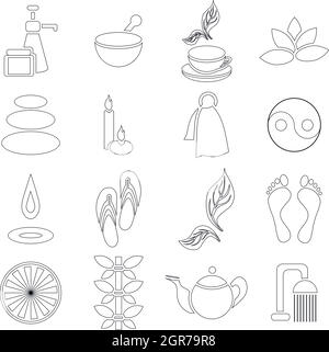 Icons set Spa style du contour, Illustration de Vecteur