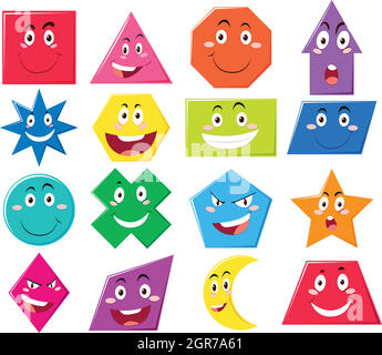 Différentes formes avec expressions du visage Illustration de Vecteur