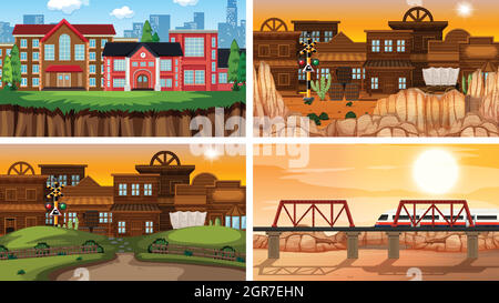 Ensemble de scènes dans le cadre de la nature Illustration de Vecteur