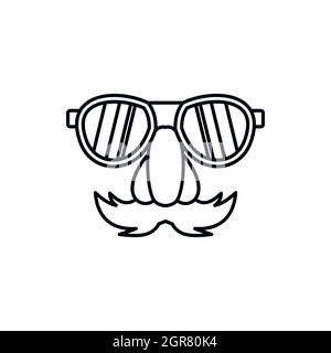 Comédie de faux nez moustache, sourcils, icône lunettes Illustration de Vecteur