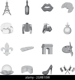 France icons set, style monochrome noir Illustration de Vecteur